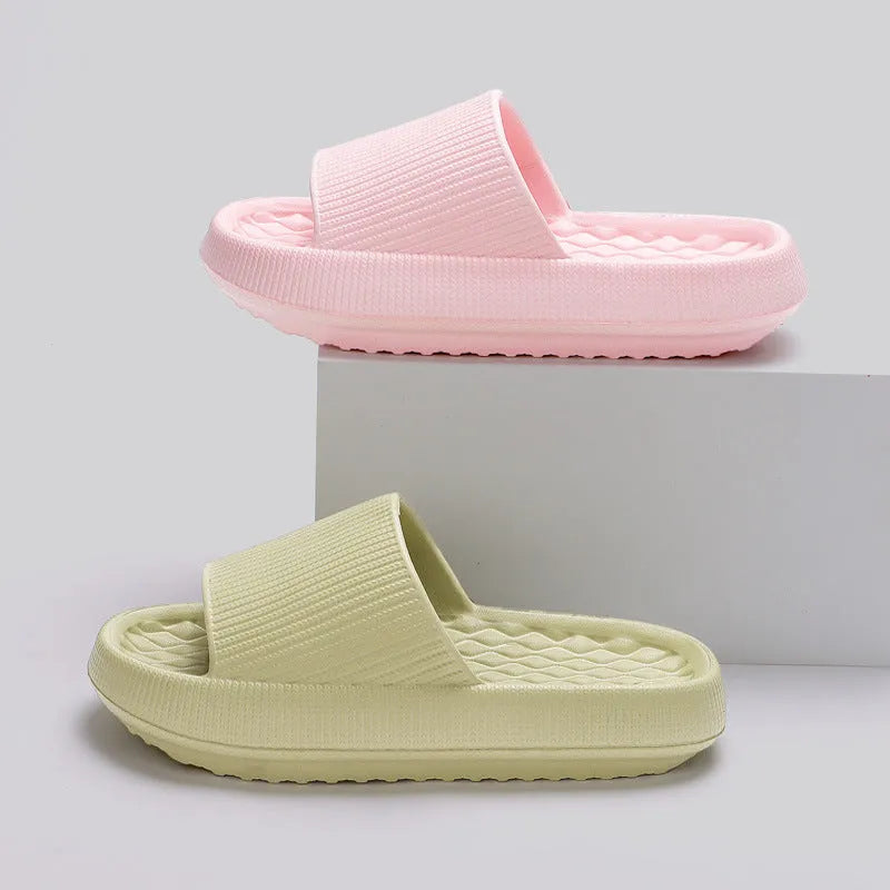 Solid colour summer EVA anti-slip slippers with rhombus stripe design in pink, yellow, khaki, black, white, grey, green