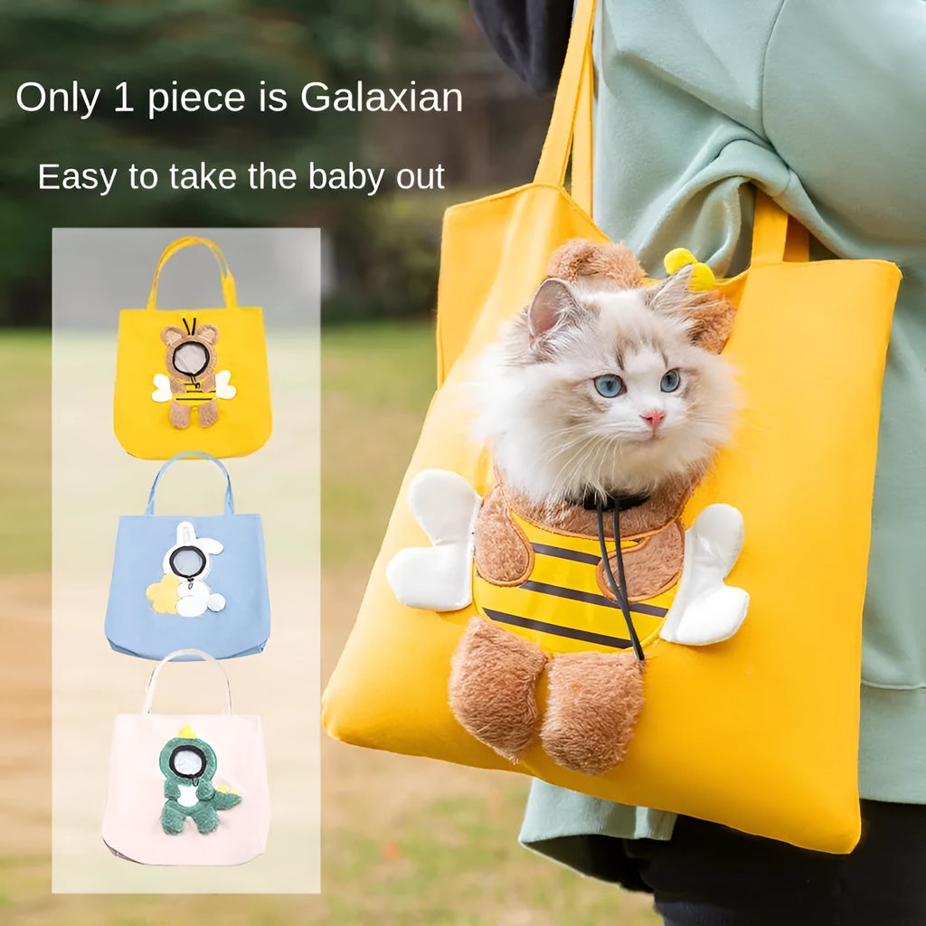 Little Bee Design pet carrier bag in canvas with safety zippers and adjustable side opening for cats and dogs.