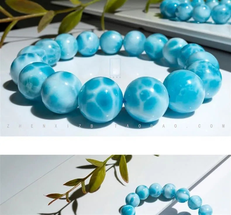 Blue bodhi bracelet with natural crystal sea-pattern stones and pearl accents