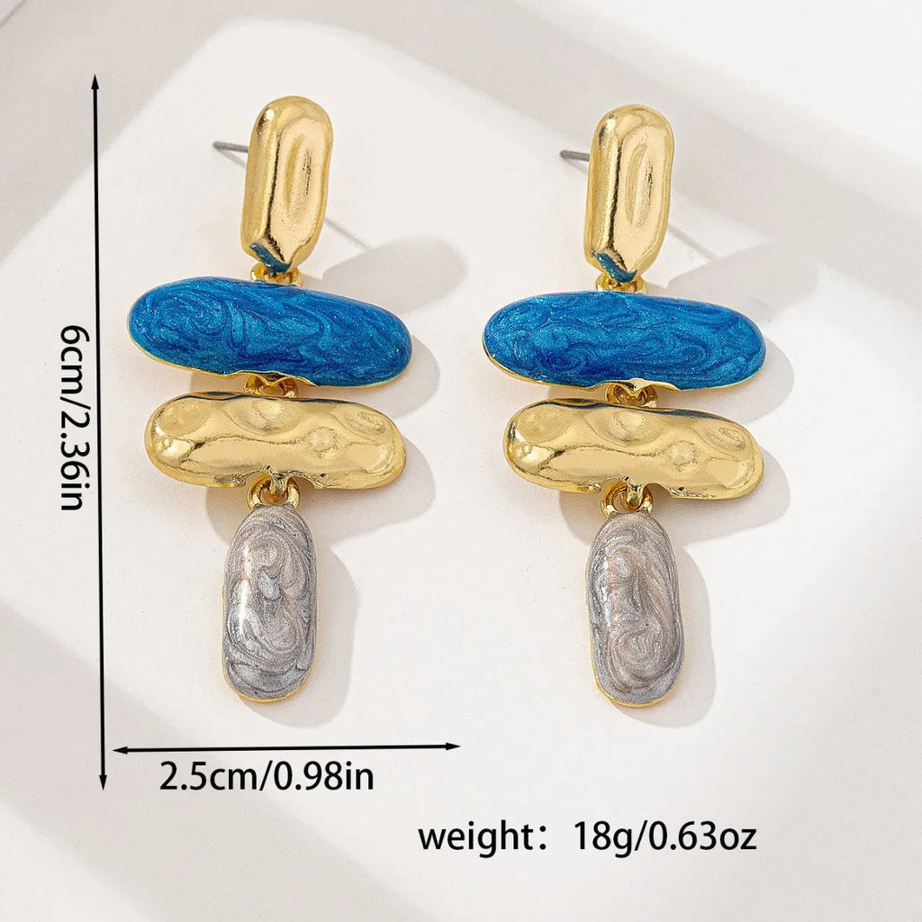 Geometric multicolour stud earrings with zinc alloy construction and electroplated finish