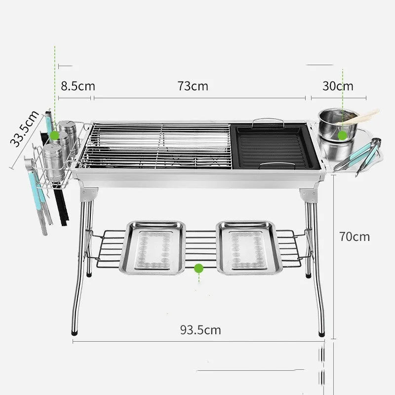 Stainless steel folding barbecue oven with cooking grill, shown in natural metallic colour.