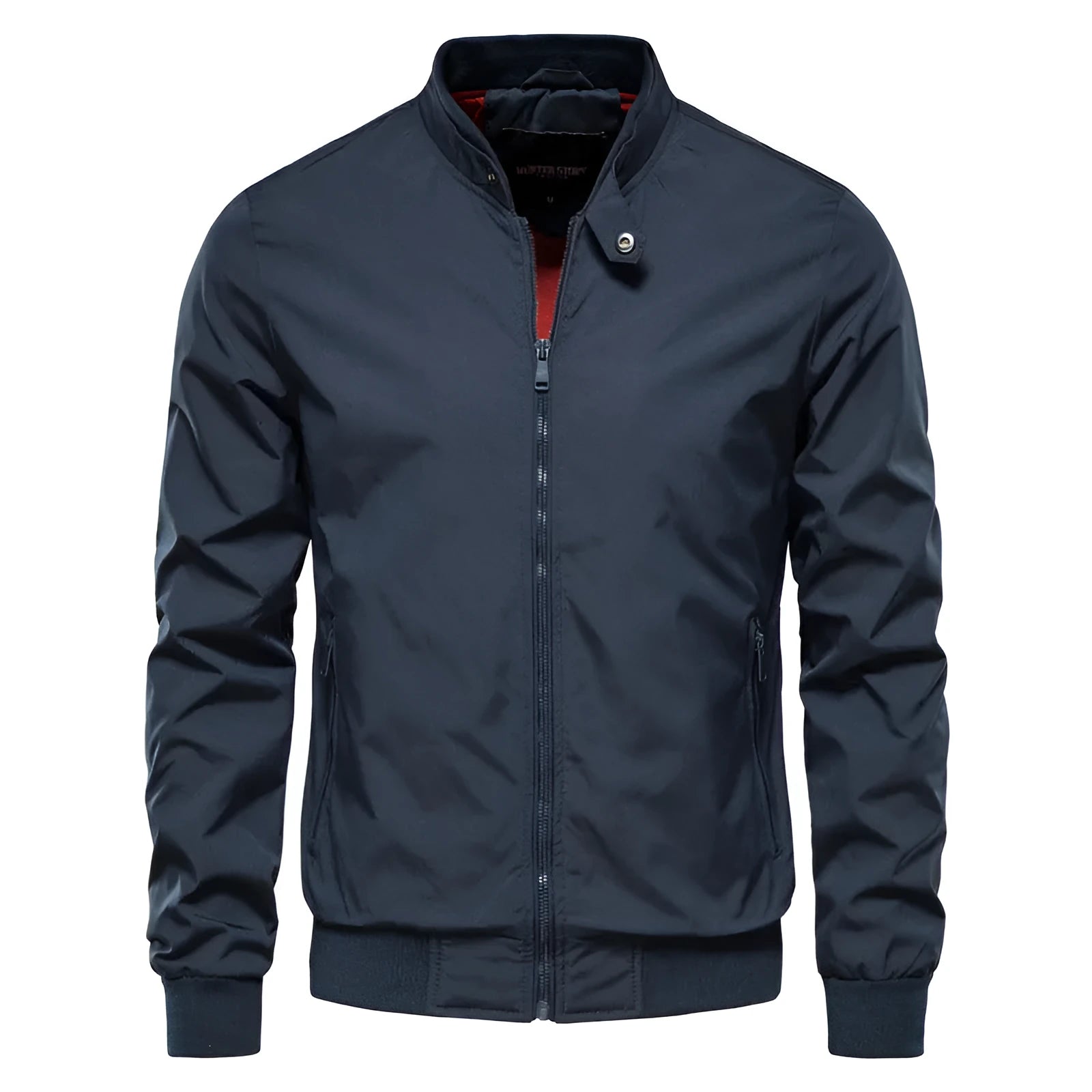 Men's solid colour thin casual jacket in polyester fabric shown in dark blue