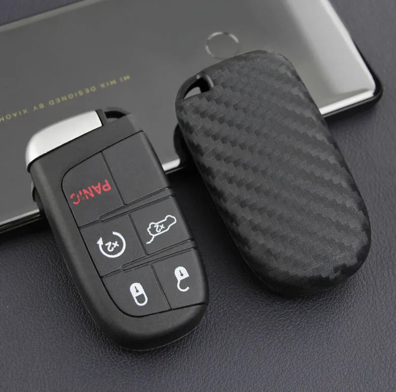 Carbon fibre silicone protective case for Dodge Chrysler Fiat car remote keys