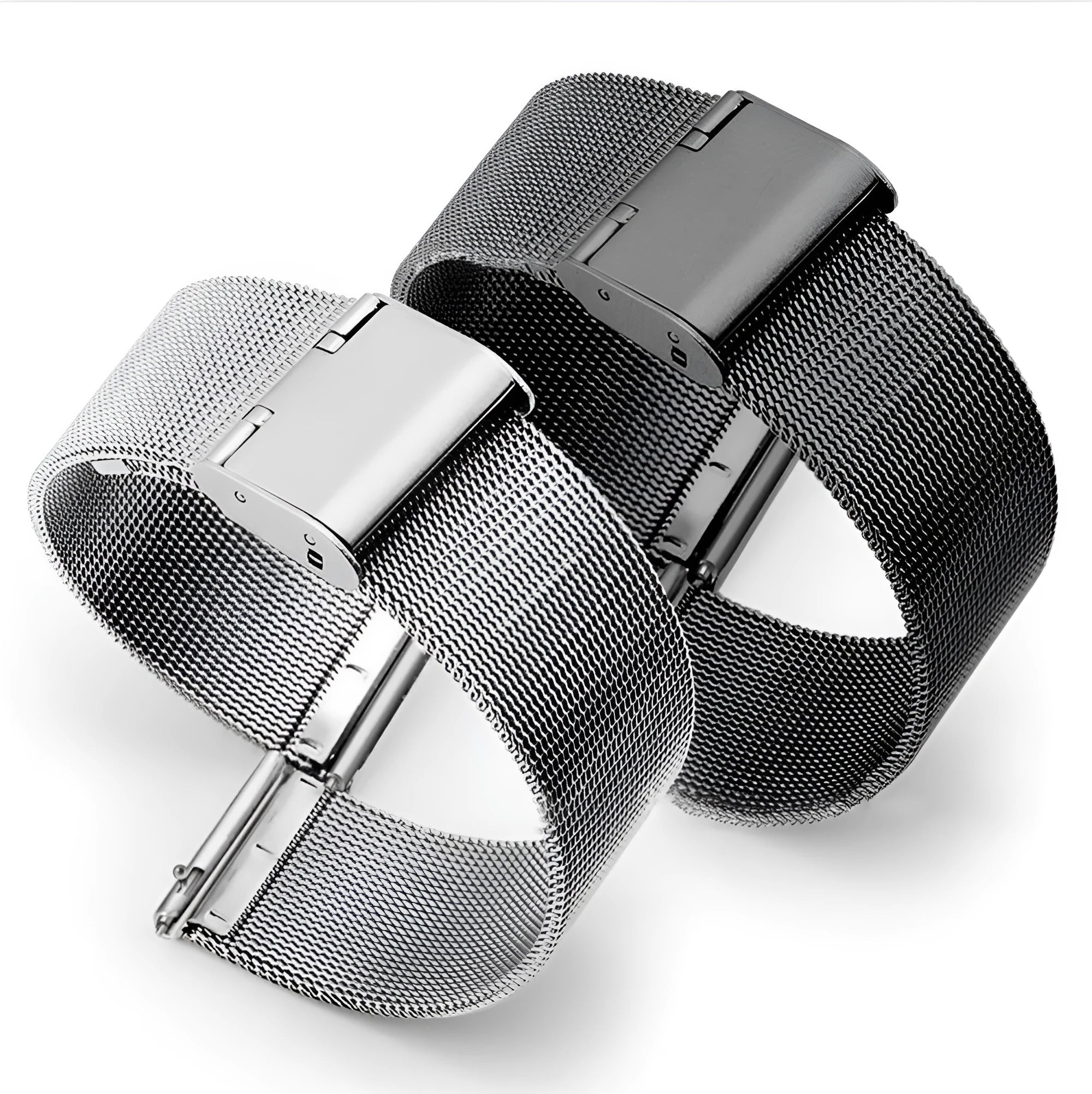 Milani silk woven stainless steel watch band in silver, black, rose gold, and gold colour options