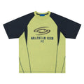 Men's blue hip hop letter print t-shirt with raglan sleeves shown in loose fit style