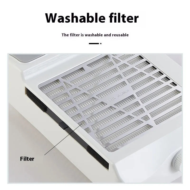 White multifunctional nail polishing machine with built-in vacuum cleaner system.