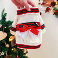 Red and green polyester dog Christmas jumper shown in sizes XS, S, M, L, and XL for dogs 1kg to 9kg.
