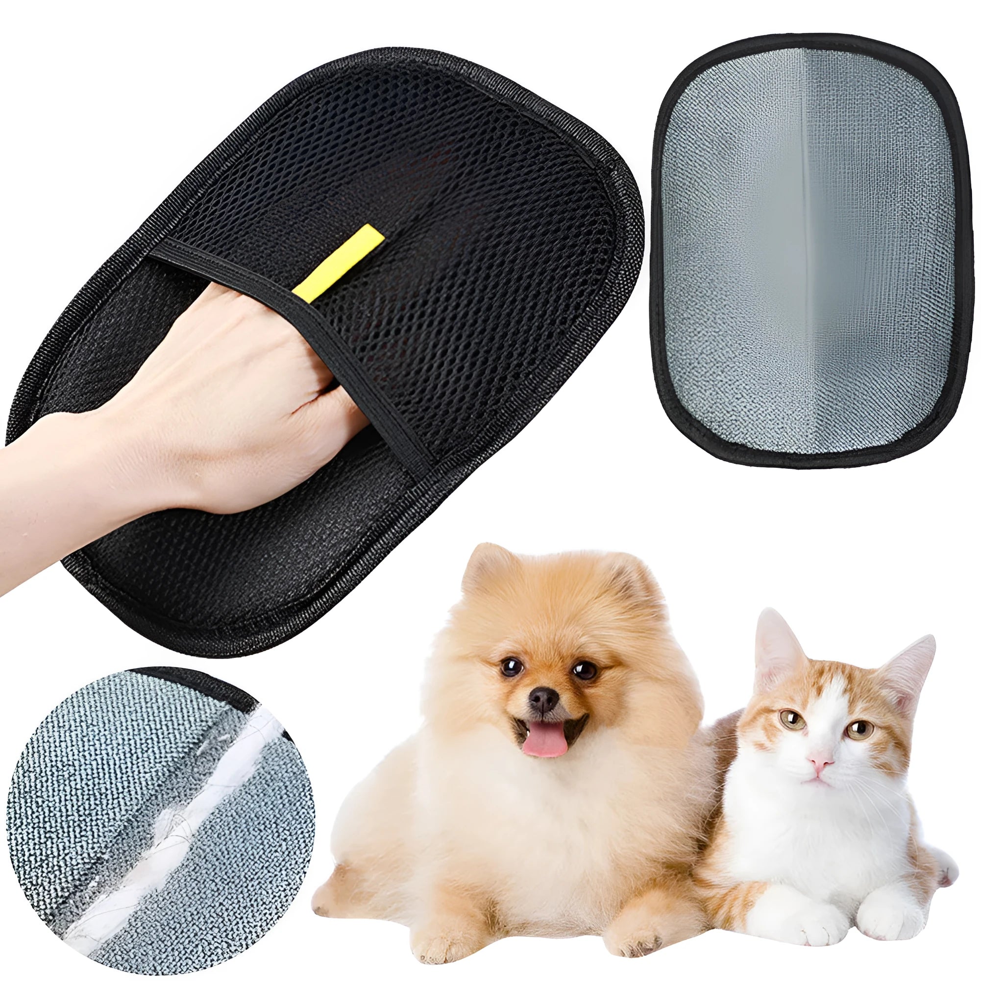 Black pet hair remover gloves with dual-sided silicone bristles for dog cat rabbit grooming