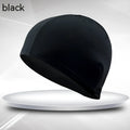 Black solid colour polyester swim cap for adult unisex swimming equipment
