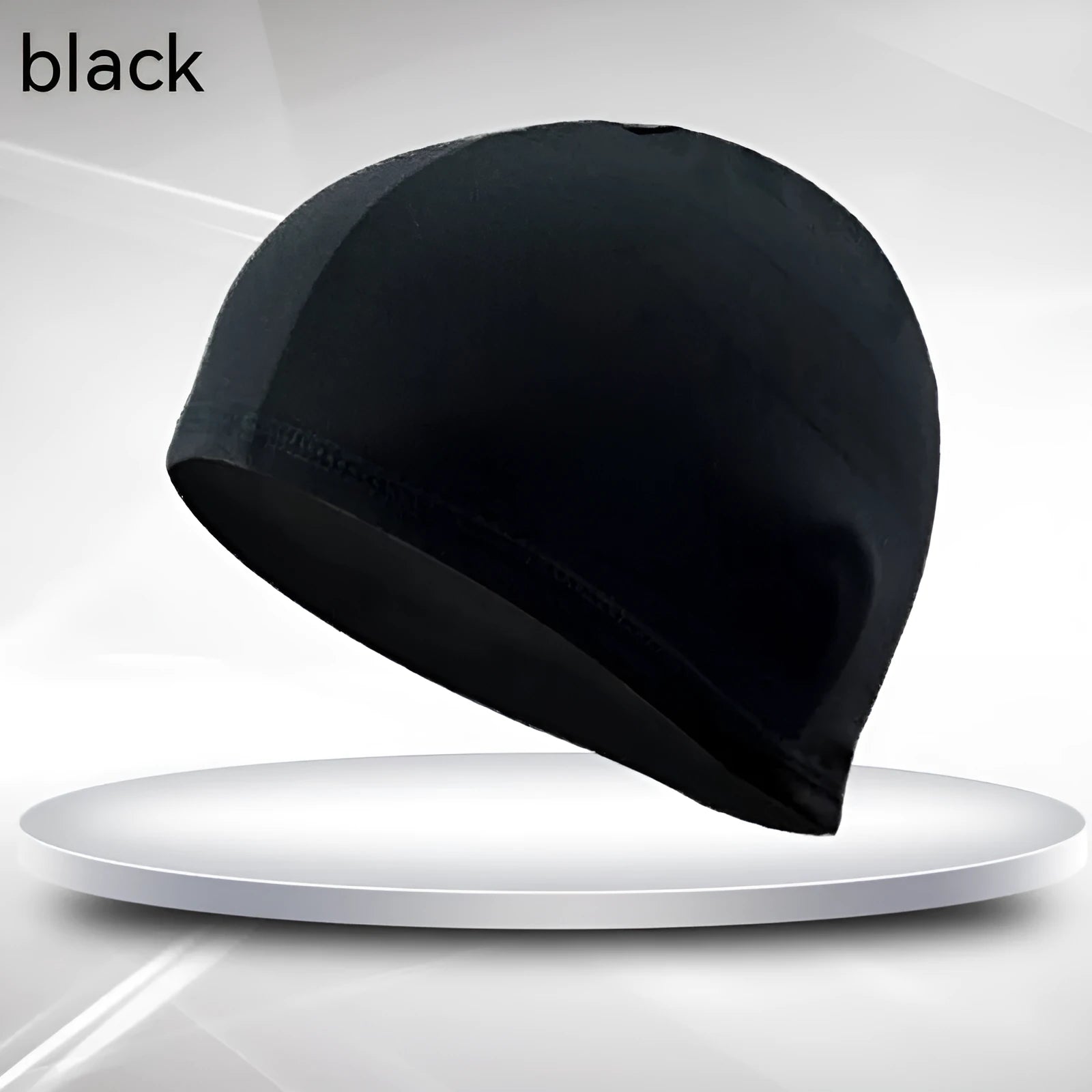 Black solid colour polyester swim cap for adult unisex swimming equipment