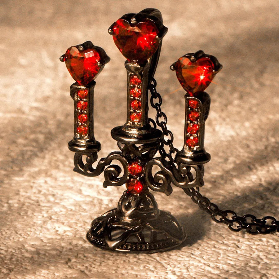 Gothic women's necklace with hollow candlestick pendant on cross chain, zinc alloy with diamond finish
