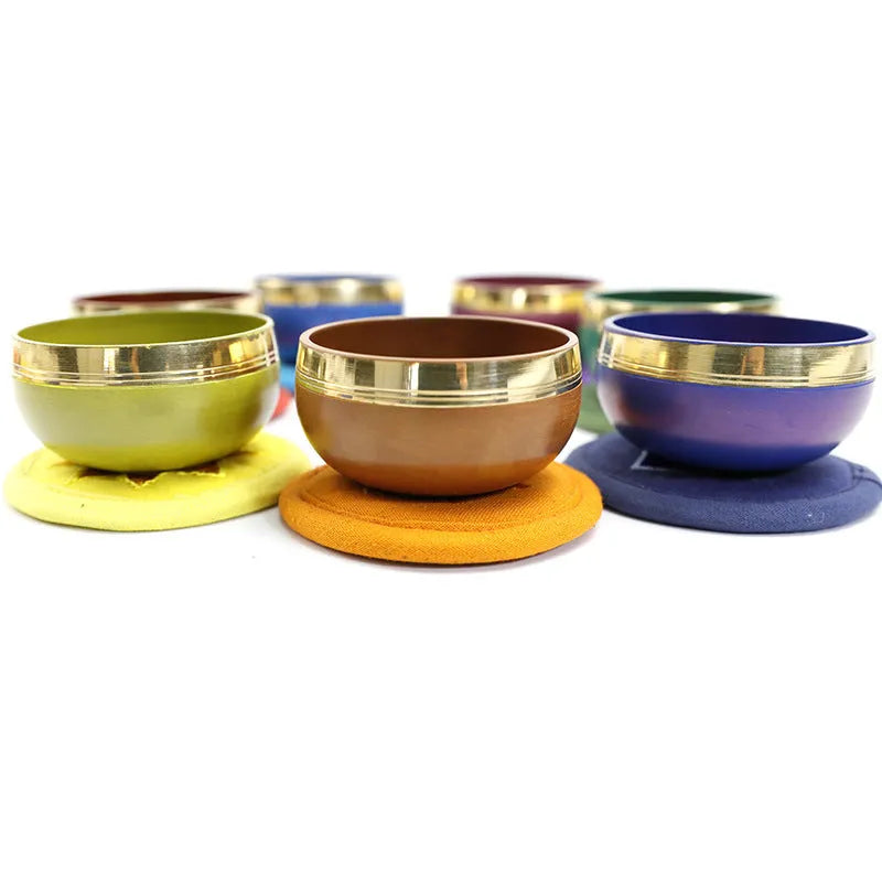 Handmade colourful Himalaya singing bowl percussion instrument for yoga meditation