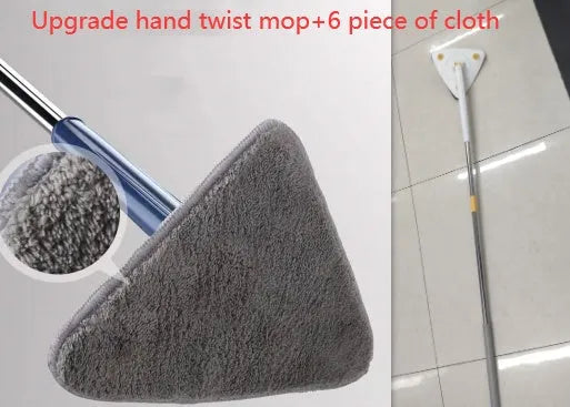 Blue extendable triangle cleaning mop with 360° rotating head and stainless steel pole