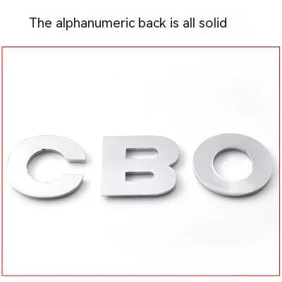 3D metal car bumper sticker showing raised zinc alloy English letter on adhesive backing