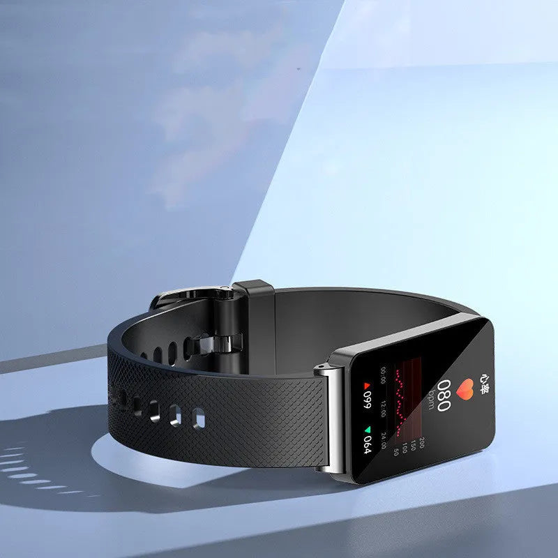 EP08 blood glucose smart bracelet with touchscreen on wrist in black, gold or silver colours