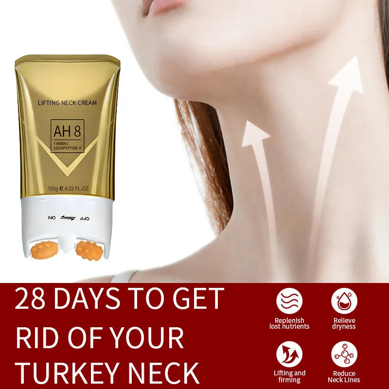 120g roller neck cream moisturiser with firming properties in compact container with integrated applicator