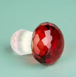 Colourful white crystal mushroom decoration in geometric modern style, 40mm by 53mm.