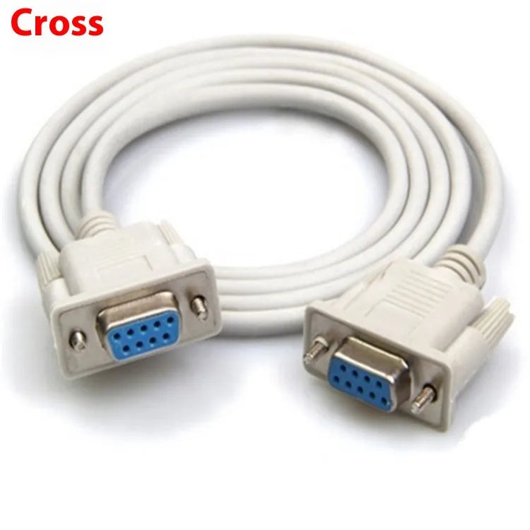 DB9 female to female RS232 serial cable, 1.5m length, milky white colour.