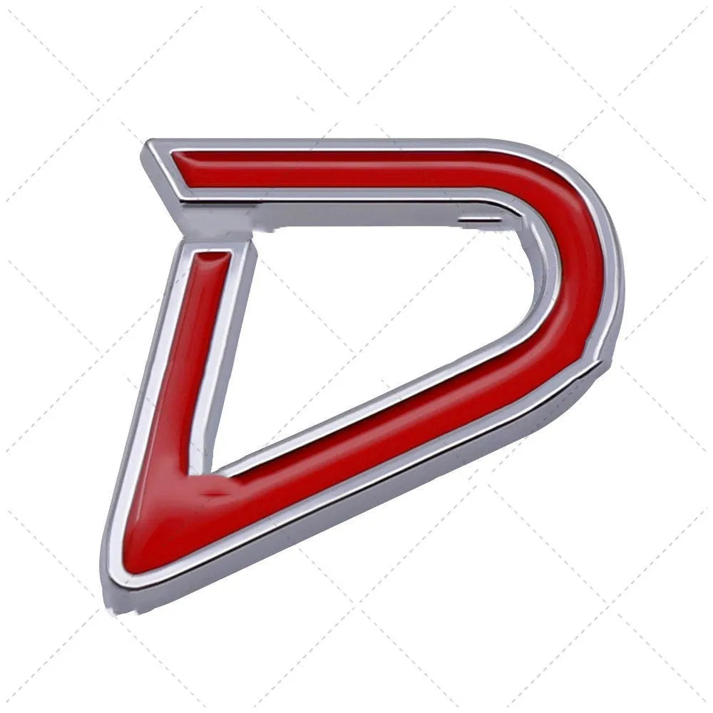 Metal car sticker decorative label with SD and D patterns in red silver colour for vehicle modification
