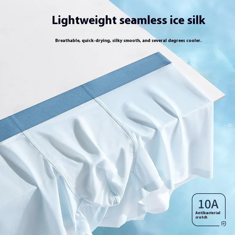 Ice silk men's shorts in bean green with seamless construction and mid-waist design