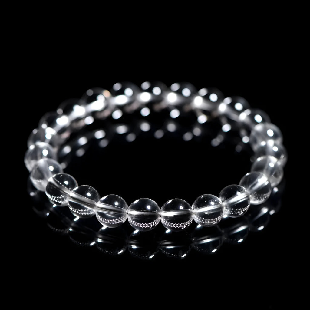 Natural Donghai Old Materials white crystal bracelet with round beads in geometric style.