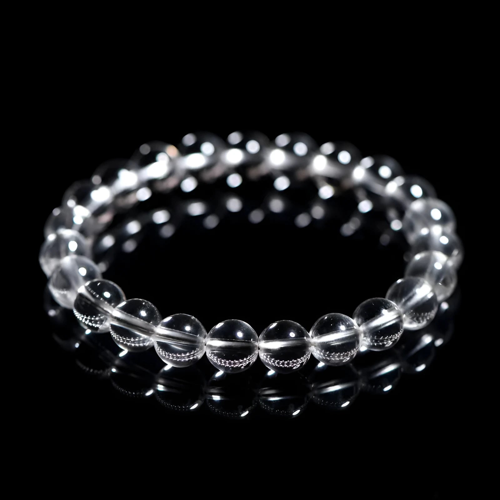 Natural Donghai Old Materials white crystal bracelet with round beads in geometric style.