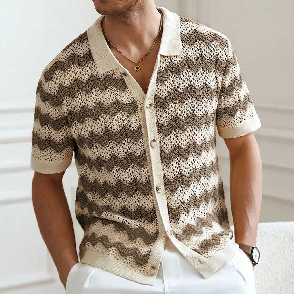 American-style hollow jacquard corrugated short sleeve summer sweater in yellow, blue, or brown colours