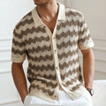 American-style hollow jacquard corrugated short sleeve summer sweater in yellow, blue, or brown colours