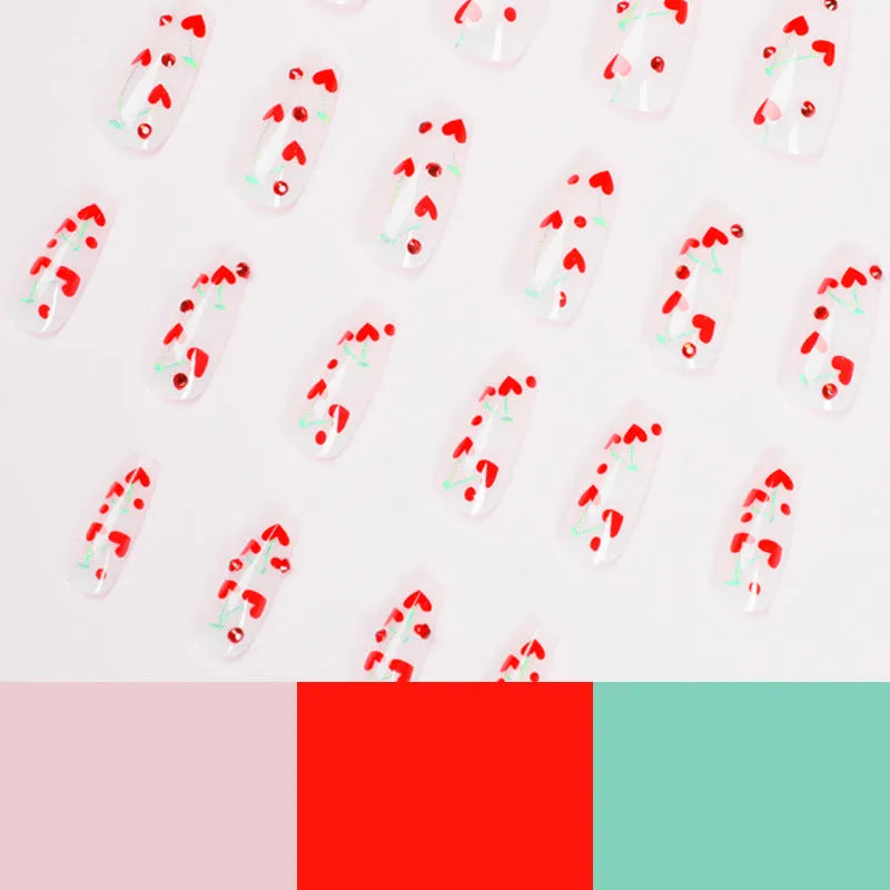 Pack of 24 French Love Red Diamond Small Cherry nail art armour sheet stickers with a tube of adhesive glue.