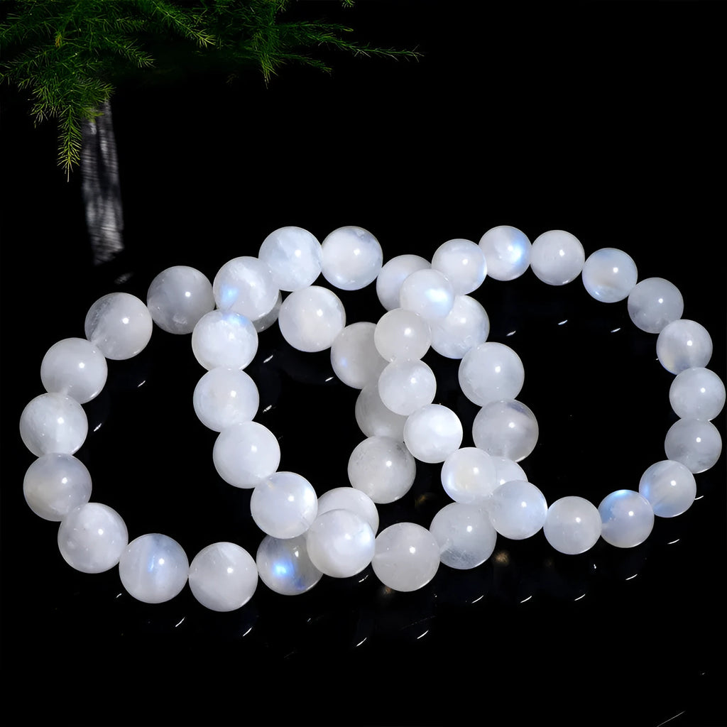 Natural blue moonlight round bead moonstone bracelet with geometric polished beads