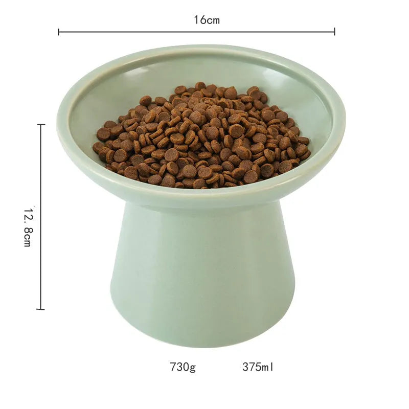 Elevated ceramic cat bowl with wide 16cm diameter and 12cm height in blue colour
