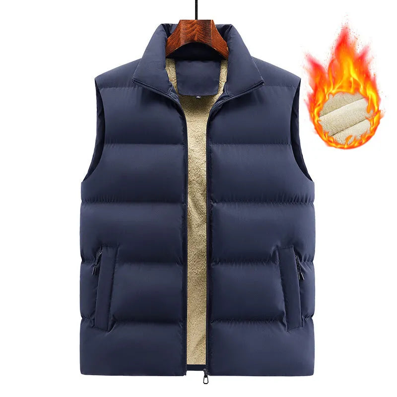 Striped men's lambswool vest in black, dark blue, or red for autumn and winter wear.