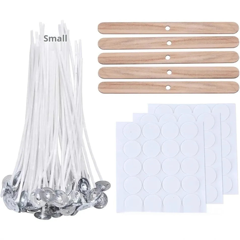 White cotton candle wicks for DIY candle making in three lengths with bulk pack options