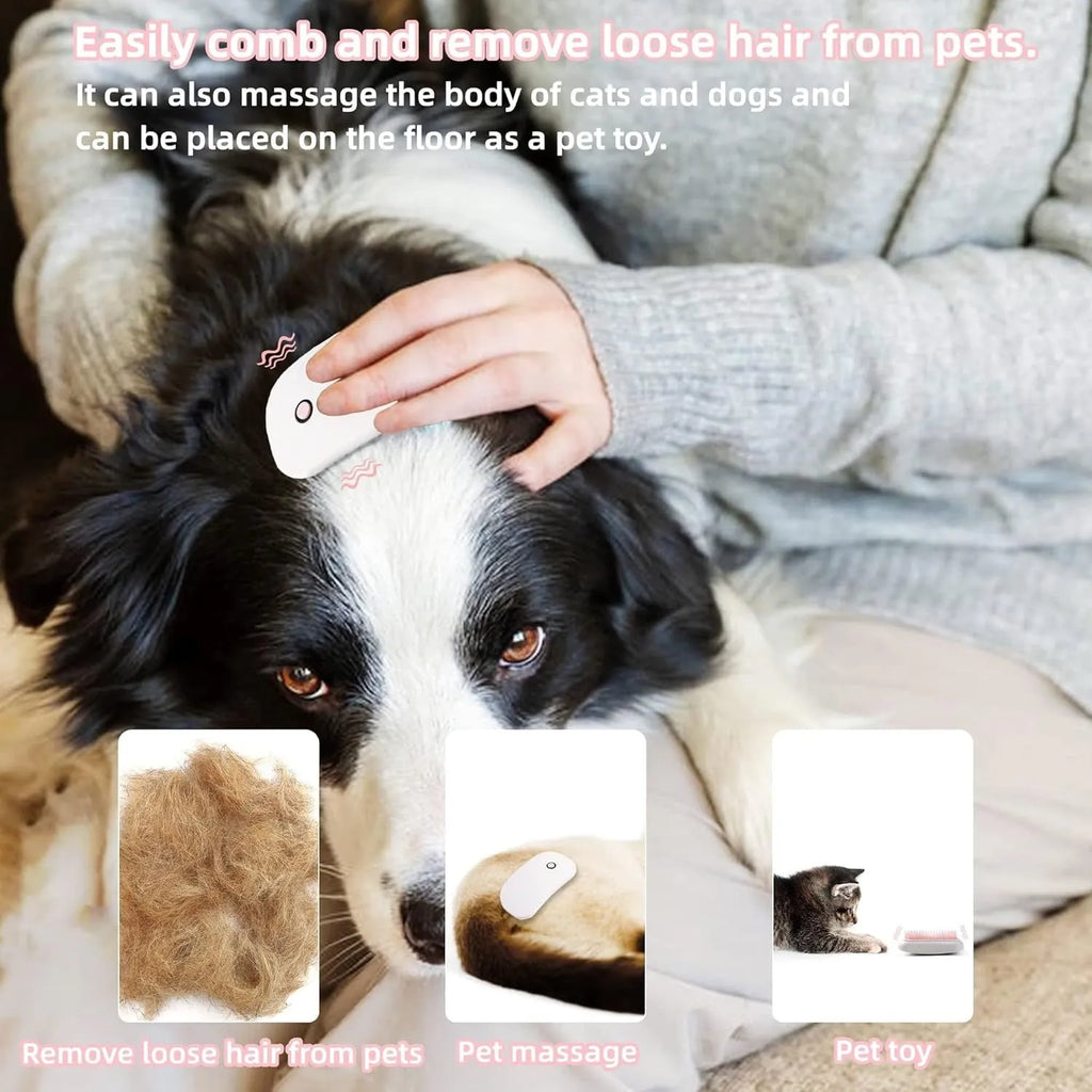 Pink electric vibration pet brush with TPE comb teeth for cat and dog grooming