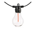 Waterproof outdoor decorative string lights with 10 transparent meteor bulbs on 5 metre cable