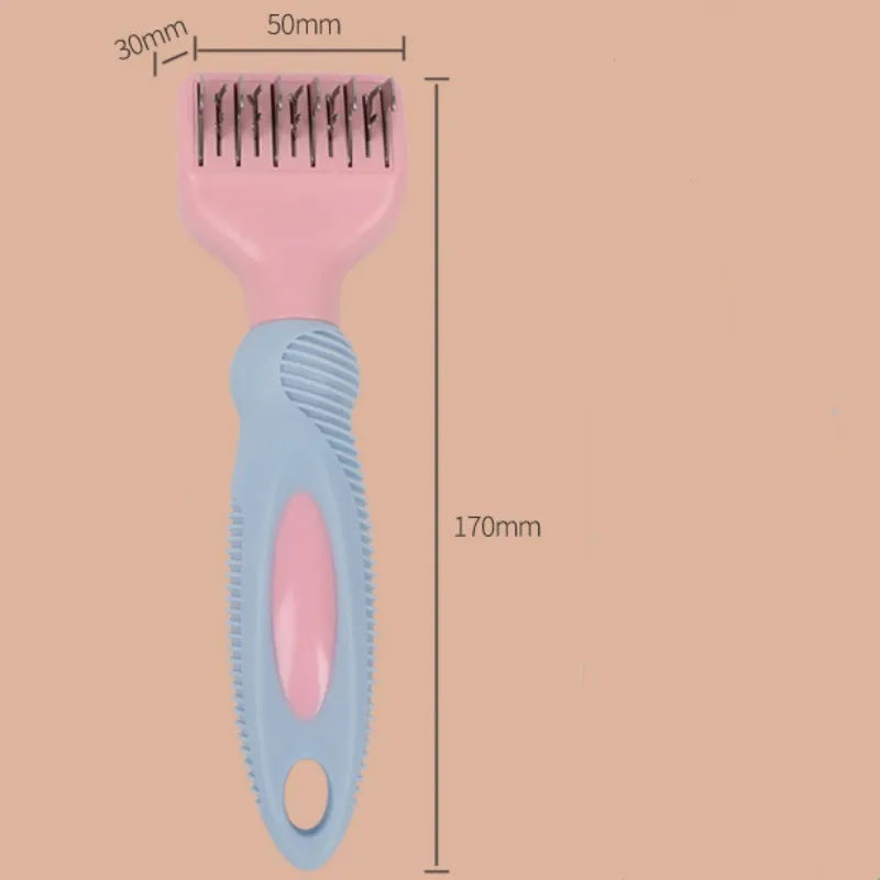 Pink stainless steel pet grooming comb with knot knife and massage function