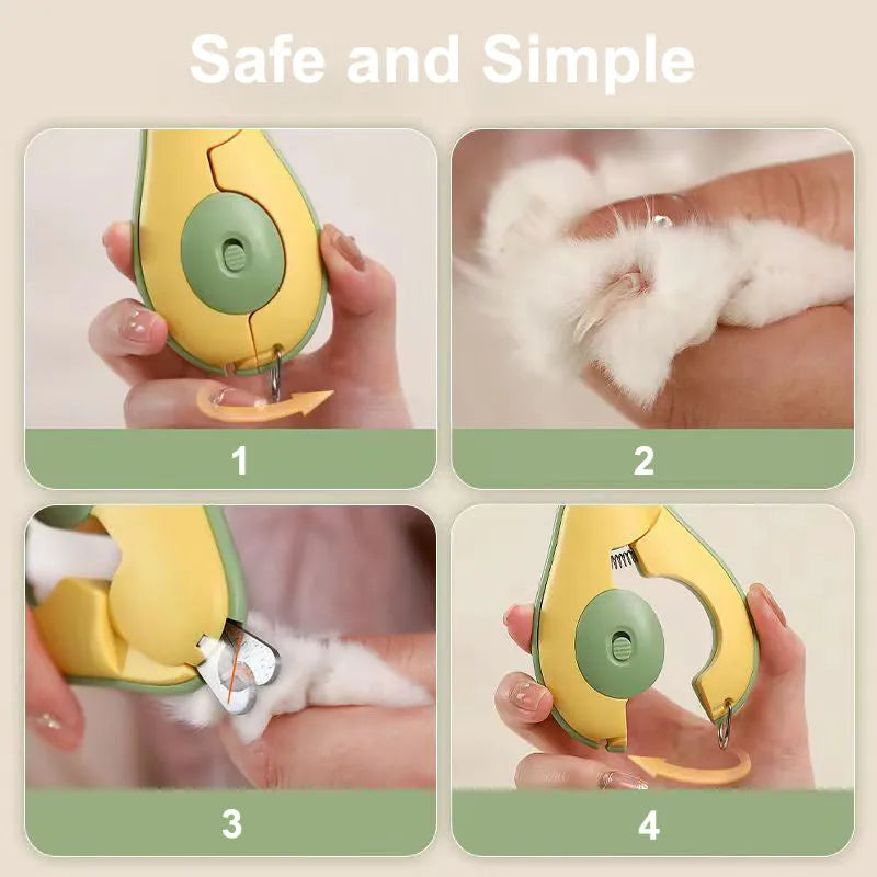 Green LED pet nail clipper with safety guard and non-slip handles for small dogs and cats
