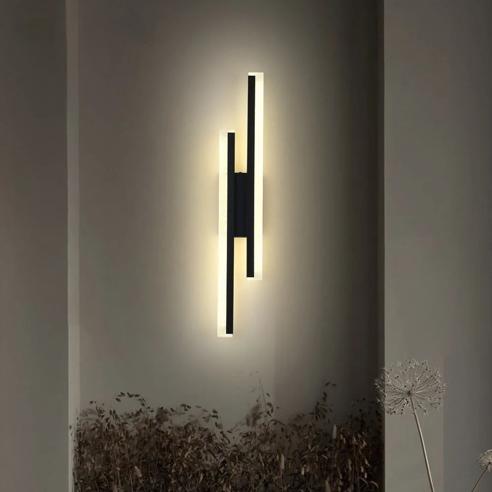 Gold finish double line wall lamp with modern design for hotel staircase lighting