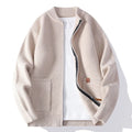 Men's straight-cut striped cardigan jacket in a chemical fibre blend fabric.