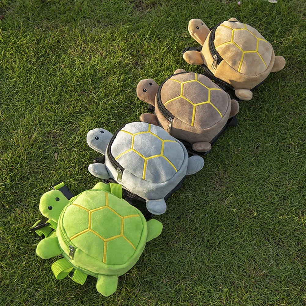 Turtle-shaped dog backpack harness vest in velvet with metal zipper, measuring 20 x 18cm