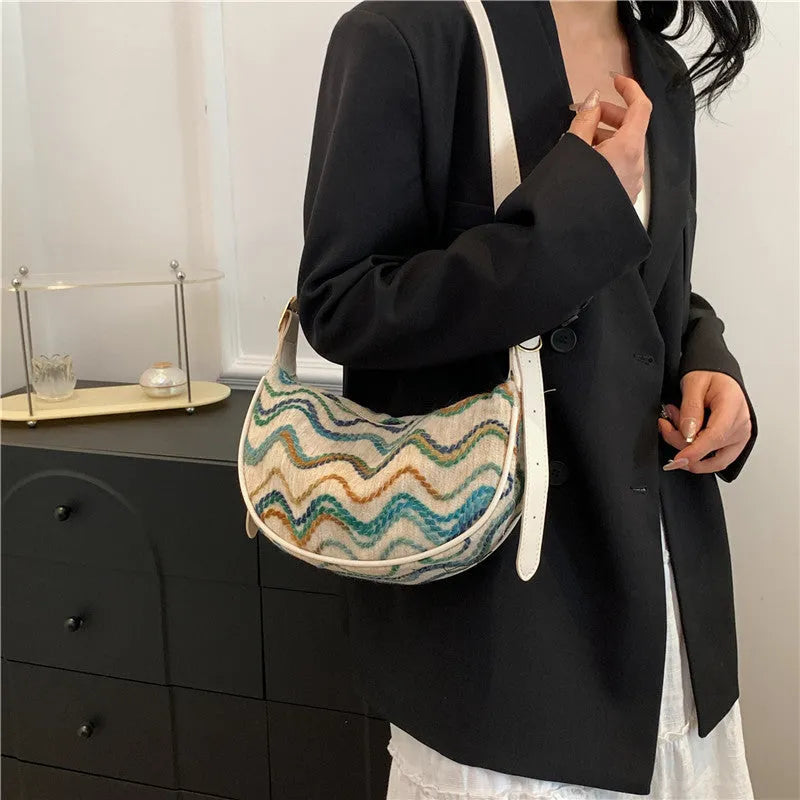 Women's straw woven crossbody bag with phone compartment and file storage in multiple colours