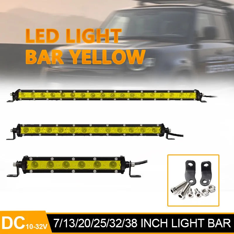 25-inch single row aluminium LED light bar with mounting brackets for a car or truck