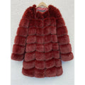 Women's thick warm artificial fur coat in multiple colours with regular sleeves and 80cm length