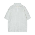 Short-sleeved knitting polo shirt with solid colour hollow design, loose cardigan style