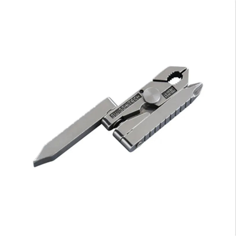 Mini multifunction pliers 420 stainless steel silver colour closed 47mm expanded 82mm on flat surface