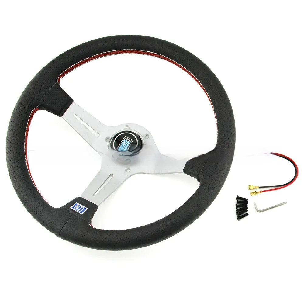 14-inch leather steering wheel with concave centre design in black skeleton variant