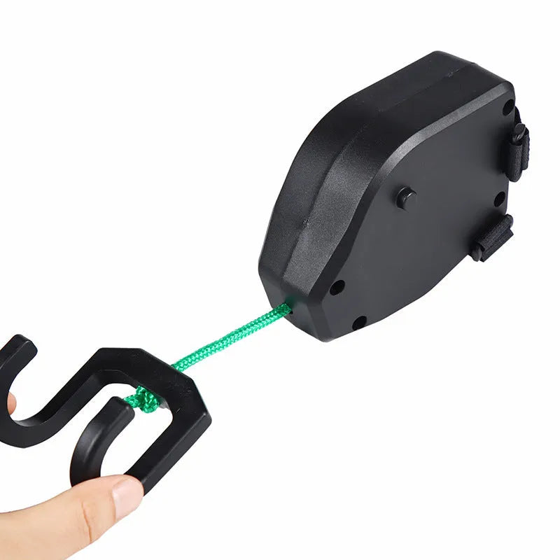 Black plastic bicycle trailer traction device with connecting rope and quick-release mechanism