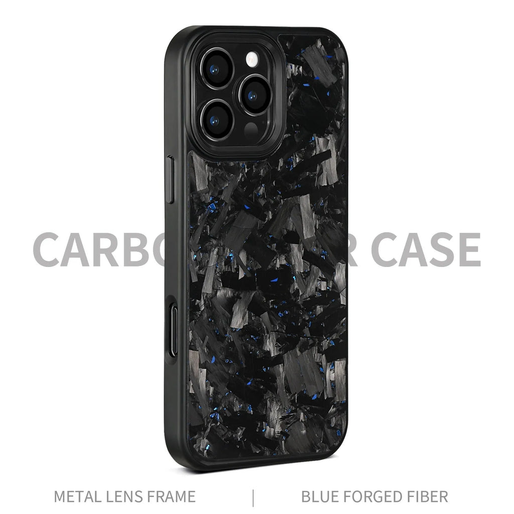 Metal frame mobile phone case with forged carbon fibre pattern and magnetic function for iPhone 17