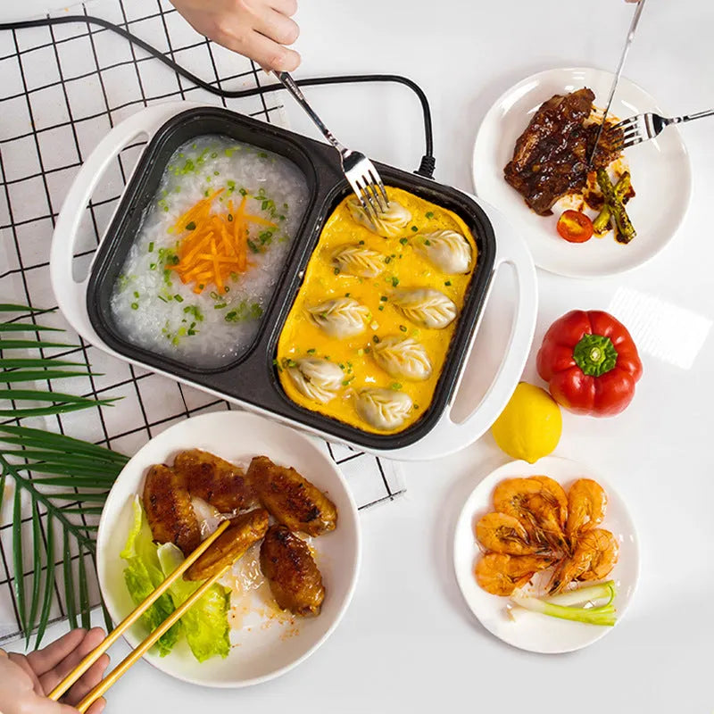 White or green electric hot pot and frying oven 2-in-1 kitchen appliance with mechanical controls