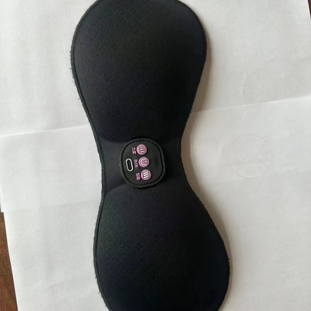 Black electric massage bra inner cushion with 3-key English controls and chest stickers